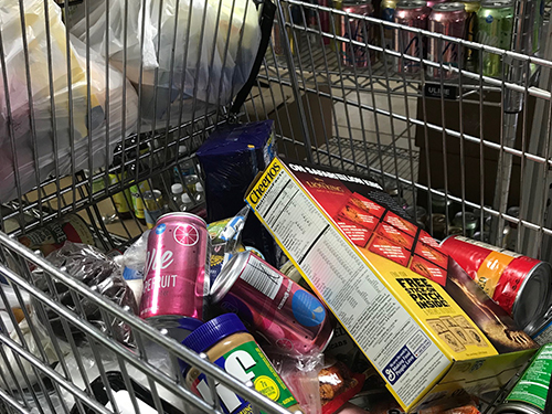 Cart full of food from our food pantry
